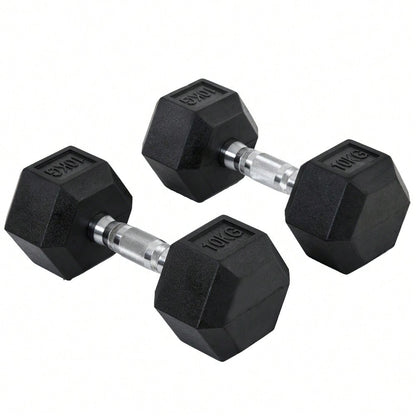 HOMCOM Kurzhantel Set 2x 10kg, Sechskant-Design mit Gummiüberzug, rutschfest & bodenschonend, für Krafttraining & Home Gym (Schwarz)