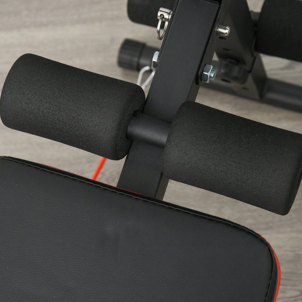 HOMCOM Bauchtrainer Bank Verstellbar & Klappbar, Multifunktionsbank mit Trainingsseilen, Bis 110 kg Belastbar, Für Home Gym & Krafttraining (Schwarz/Rot)