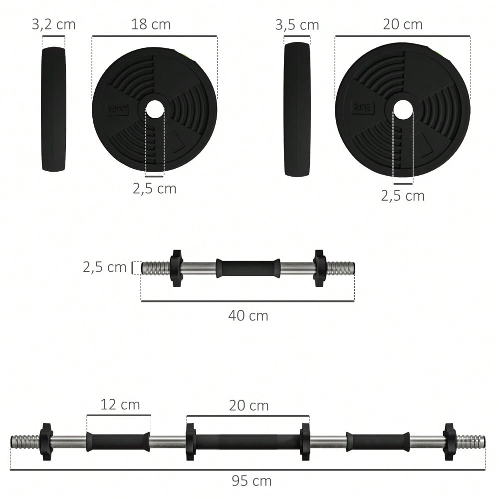 HOMCOM 2-in-1 Kurzhantel Set 15kg Verstellbar, Mit 8 Bodenschonenden Hantelscheiben, Für Krafttraining & Home Gym