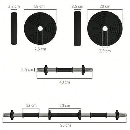 HOMCOM 2-in-1 Kurzhantel Set 15kg Verstellbar, Mit 8 Bodenschonenden Hantelscheiben, Für Krafttraining & Home Gym