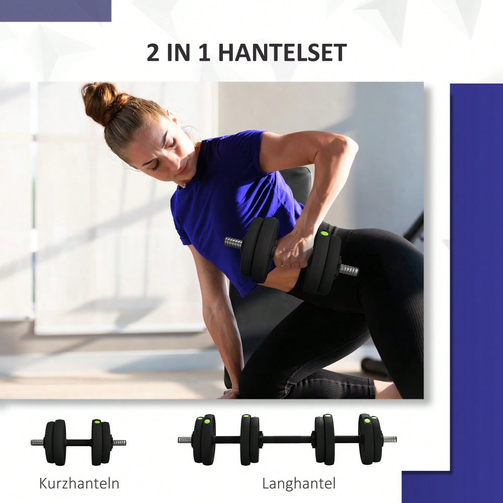 HOMCOM 2-in-1 Kurzhantel Set 15kg Verstellbar, Mit 8 Bodenschonenden Hantelscheiben, Für Krafttraining & Home Gym