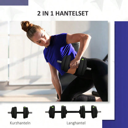 HOMCOM 2-in-1 Kurzhantel Set 15kg Verstellbar, Mit 8 Bodenschonenden Hantelscheiben, Für Krafttraining & Home Gym