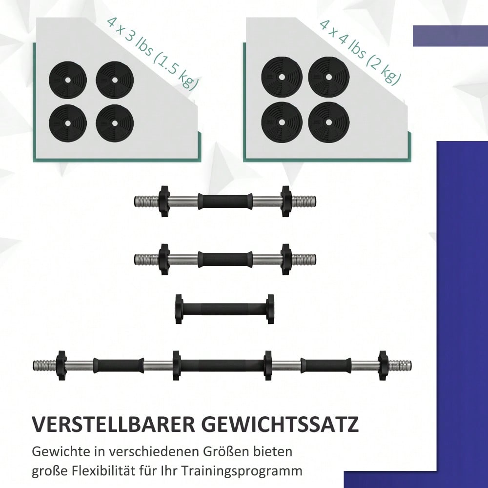 HOMCOM 2-in-1 Kurzhantel Set 15kg Verstellbar, Mit 8 Bodenschonenden Hantelscheiben, Für Krafttraining & Home Gym