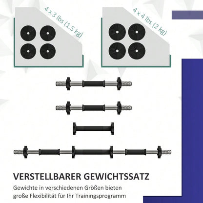 HOMCOM 2-in-1 Kurzhantel Set 15kg Verstellbar, Mit 8 Bodenschonenden Hantelscheiben, Für Krafttraining & Home Gym