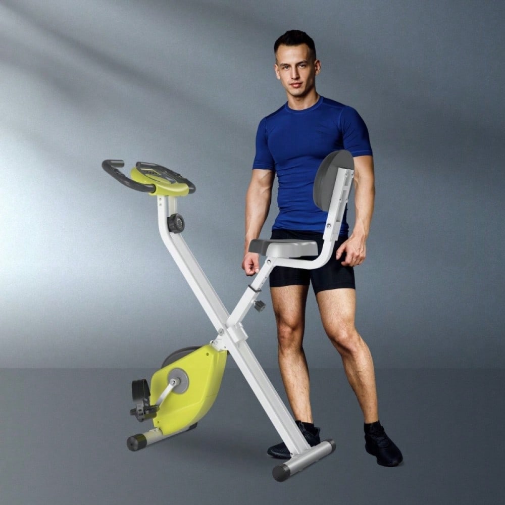 HOMCOM Fahrrad Heimtrainer mit 8-fach Magnetwiderstand, Höhenverstellbar & Kompakt, Für Home Gym Indoor Cycling, Stahlrahmen (Gelb/Weiß, 43x97x109 cm)