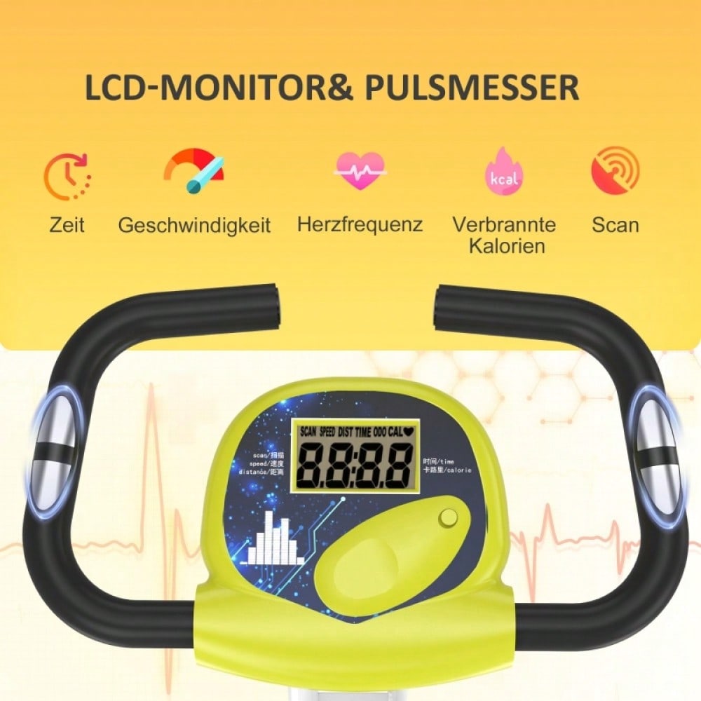 HOMCOM Fahrrad Heimtrainer mit 8-fach Magnetwiderstand, Höhenverstellbar & Kompakt, Für Home Gym Indoor Cycling, Stahlrahmen (Gelb/Weiß, 43x97x109 cm)