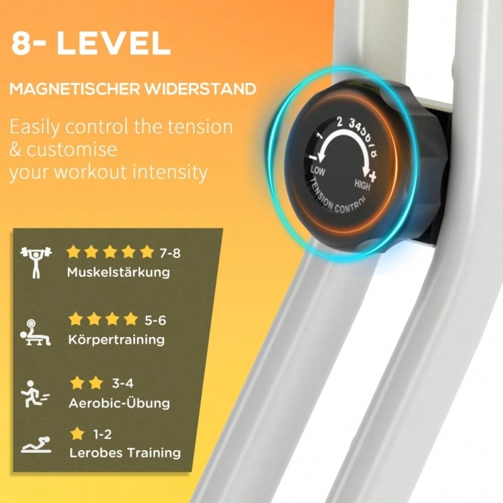 HOMCOM Fahrrad Heimtrainer mit 8-fach Magnetwiderstand, Höhenverstellbar & Kompakt, Für Home Gym Indoor Cycling, Stahlrahmen (Gelb/Weiß, 43x97x109 cm)