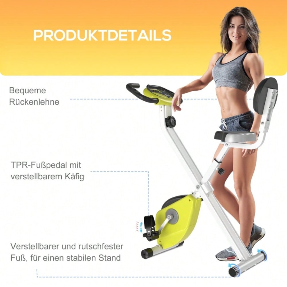 HOMCOM Fahrrad Heimtrainer mit 8-fach Magnetwiderstand, Höhenverstellbar & Kompakt, Für Home Gym Indoor Cycling, Stahlrahmen (Gelb/Weiß, 43x97x109 cm)
