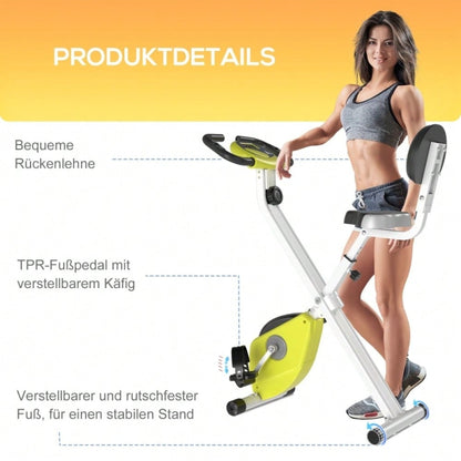 HOMCOM Fahrrad Heimtrainer mit 8-fach Magnetwiderstand, Höhenverstellbar & Kompakt, Für Home Gym Indoor Cycling, Stahlrahmen (Gelb/Weiß, 43x97x109 cm)