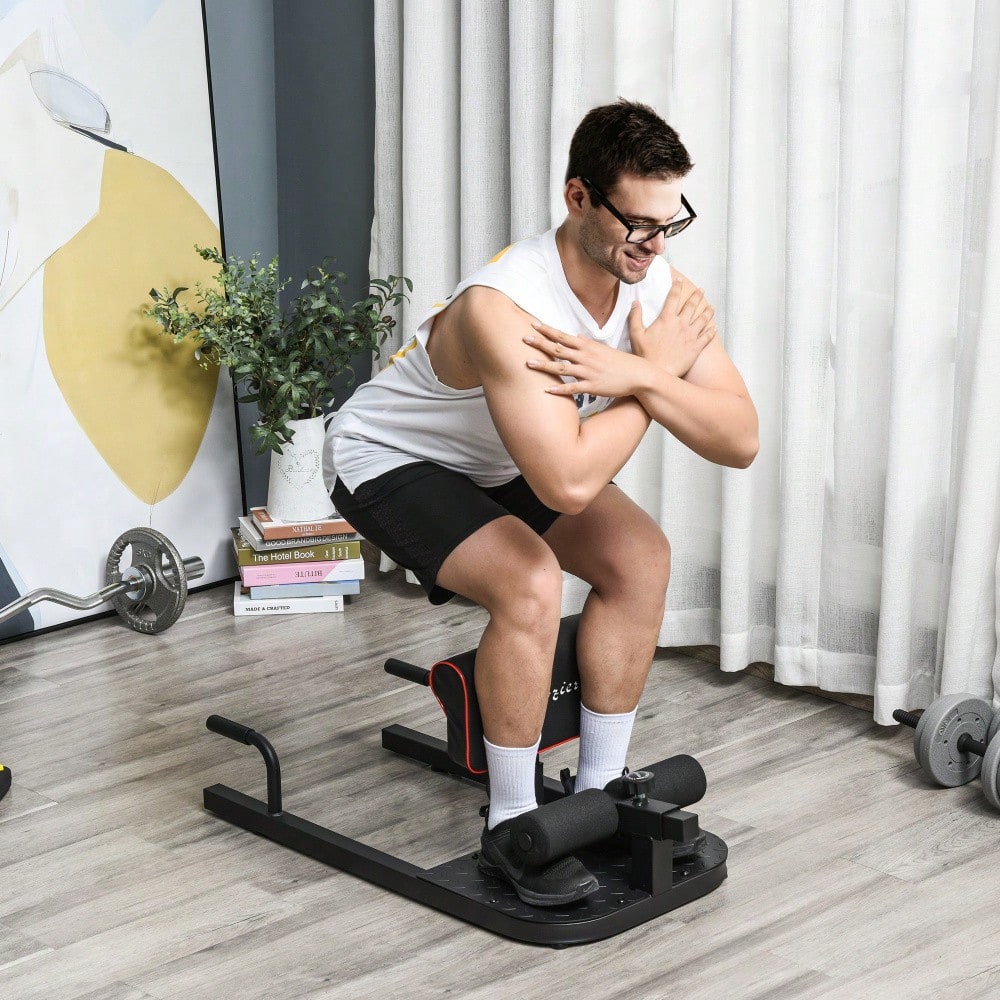 HOMCOM Sissy Squat Beintrainer 3-in-1, Höhenverstellbar bis 120kg, Stahlrahmen, Für Beine & Bauch, Home Gym Krafttraining (Schwarz)