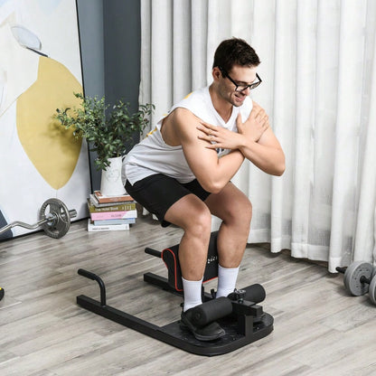 HOMCOM Sissy Squat Beintrainer 3-in-1, Höhenverstellbar bis 120kg, Stahlrahmen, Für Beine & Bauch, Home Gym Krafttraining (Schwarz)
