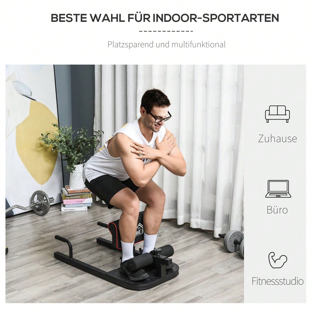 HOMCOM Sissy Squat Beintrainer 3-in-1, Höhenverstellbar bis 120kg, Stahlrahmen, Für Beine & Bauch, Home Gym Krafttraining (Schwarz)