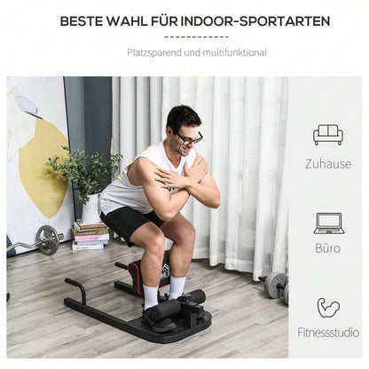 HOMCOM Sissy Squat Beintrainer 3-in-1, Höhenverstellbar bis 120kg, Stahlrahmen, Für Beine & Bauch, Home Gym Krafttraining (Schwarz)