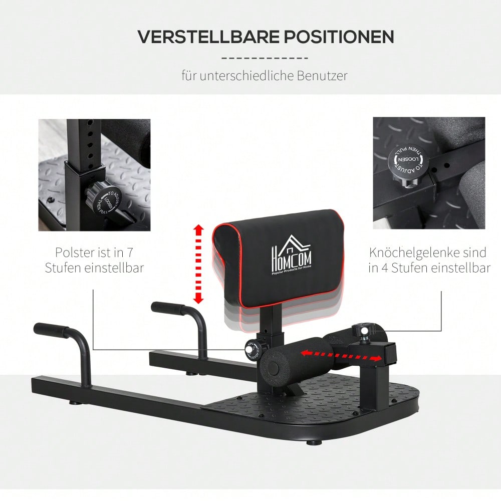 HOMCOM Sissy Squat Beintrainer 3-in-1, Höhenverstellbar bis 120kg, Stahlrahmen, Für Beine & Bauch, Home Gym Krafttraining (Schwarz)