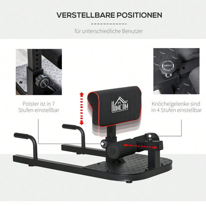 HOMCOM Sissy Squat Beintrainer 3-in-1, Höhenverstellbar bis 120kg, Stahlrahmen, Für Beine & Bauch, Home Gym Krafttraining (Schwarz)