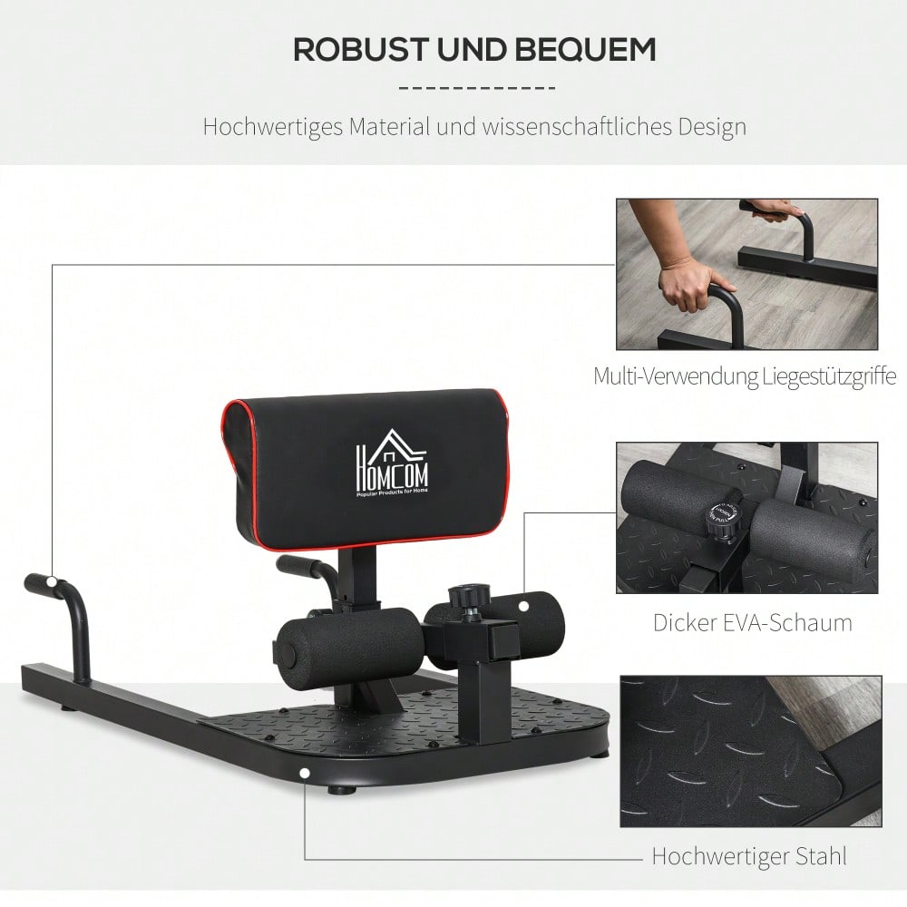 HOMCOM Sissy Squat Beintrainer 3-in-1, Höhenverstellbar bis 120kg, Stahlrahmen, Für Beine & Bauch, Home Gym Krafttraining (Schwarz)