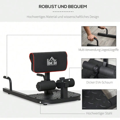 HOMCOM Sissy Squat Beintrainer 3-in-1, Höhenverstellbar bis 120kg, Stahlrahmen, Für Beine & Bauch, Home Gym Krafttraining (Schwarz)