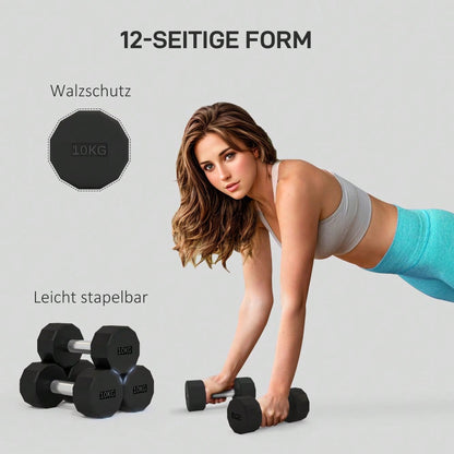 SPORTNOW Kurzhantel Set 20kg 2er-Set, Mit rutschfesten Griffen & Metall-Gewichten, Für Krafttraining, Home Gym & Fitness (Schwarz)