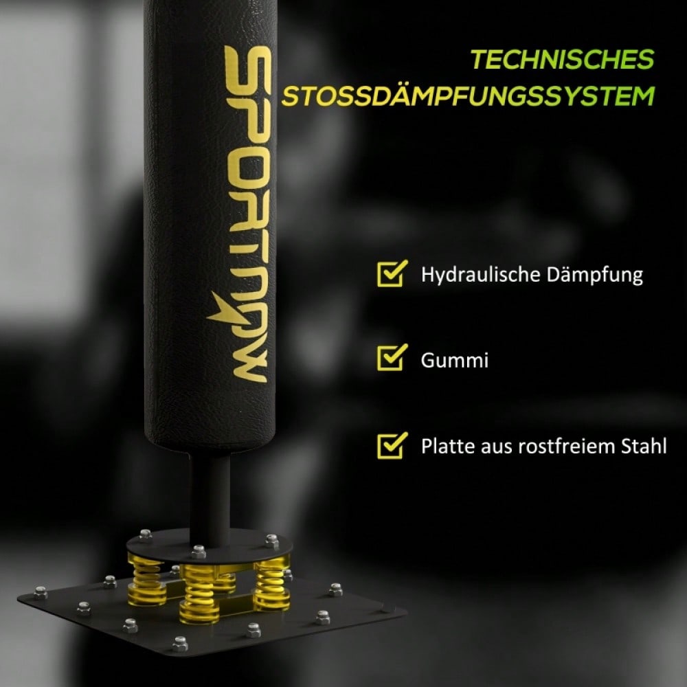 SPORTNOW Boxstand mit 2 Speedballs, Drehbare Boxstange & Kickpolster, Höhenverstellbar (140-205 cm), Stahlrahmen für Boxtraining Zuhause (Schwarz, 107x36 cm)