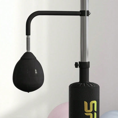 SPORTNOW Boxstand mit 2 Speedballs, Drehbare Boxstange & Kickpolster, Höhenverstellbar (140-205 cm), Stahlrahmen für Boxtraining Zuhause (Schwarz, 107x36 cm)