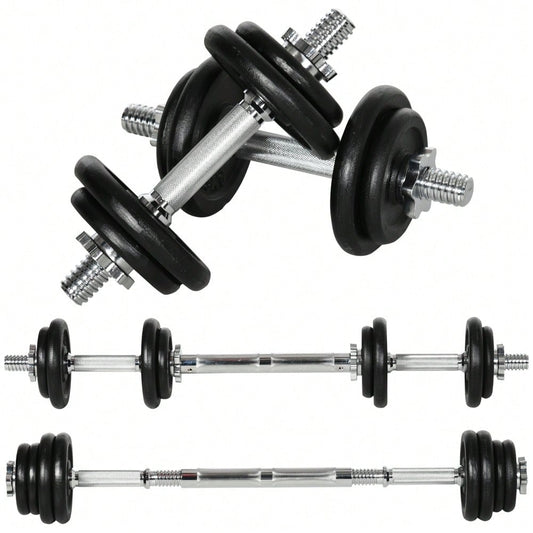 HOMCOM 2-in-1 Hantelset 20kg Verstellbar, Kurz- & Langhantel mit Verbindungsstange, Rostfreie & Rutschfeste Griffe, Für Home Gym & Krafttraining