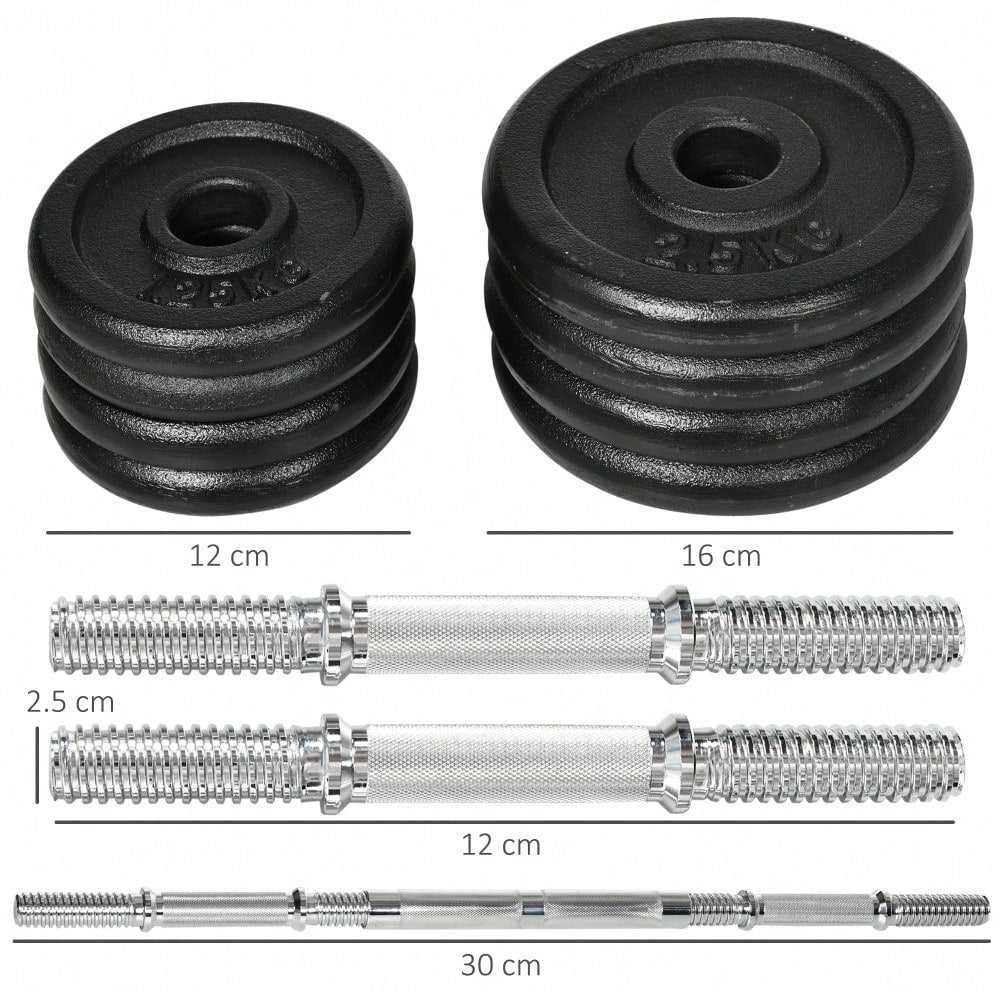 HOMCOM 2-in-1 Hantelset 20kg Verstellbar, Kurz- & Langhantel mit Verbindungsstange, Rostfreie & Rutschfeste Griffe, Für Home Gym & Krafttraining