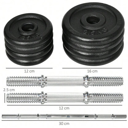 HOMCOM 2-in-1 Hantelset 20kg Verstellbar, Kurz- & Langhantel mit Verbindungsstange, Rostfreie & Rutschfeste Griffe, Für Home Gym & Krafttraining