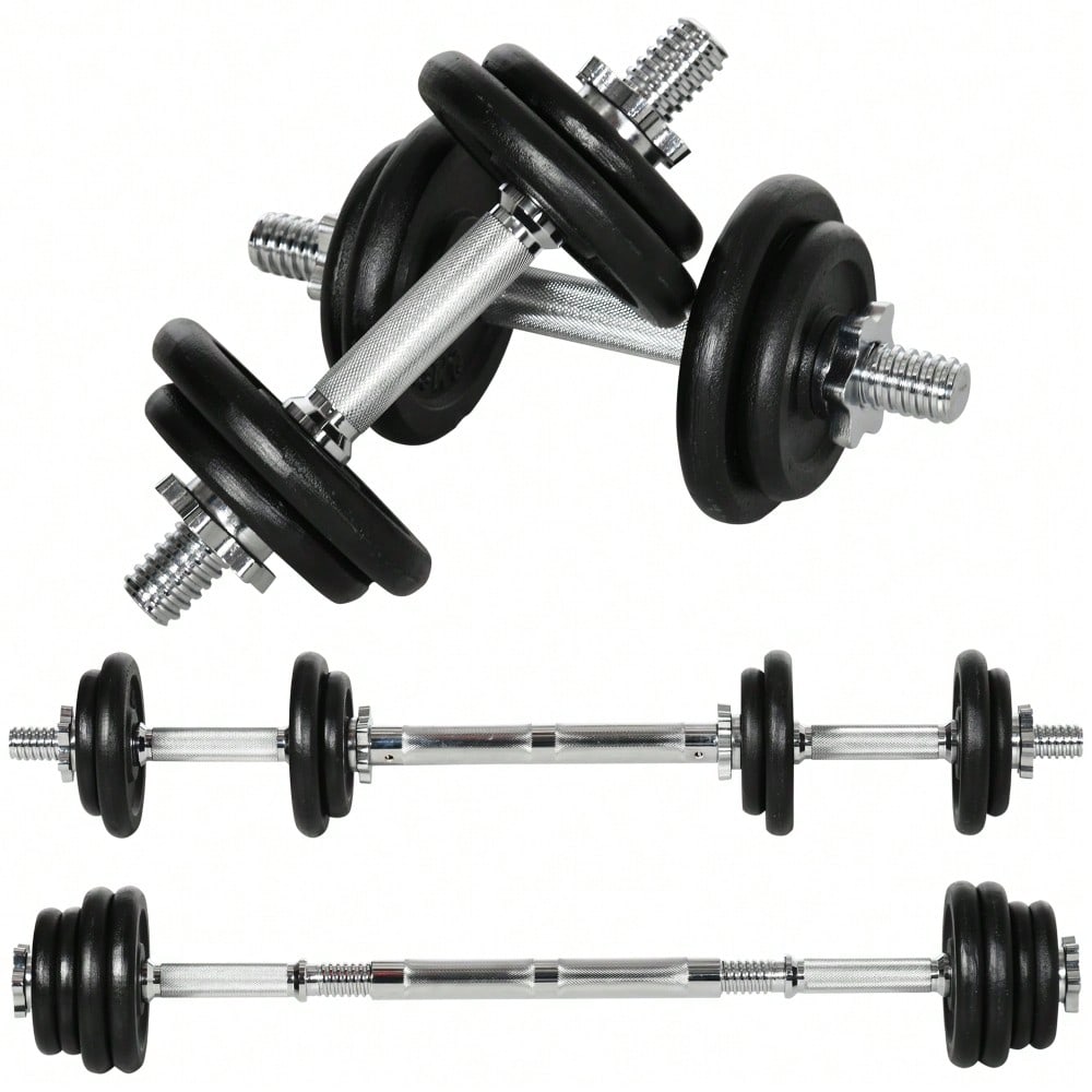 HOMCOM 2-in-1 Hantelset 20kg Verstellbar, Kurz- & Langhantel mit Verbindungsstange, Rostfreie & Rutschfeste Griffe, Für Home Gym & Krafttraining