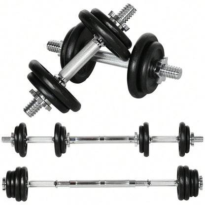 HOMCOM 2-in-1 Hantelset 20kg Verstellbar, Kurz- & Langhantel mit Verbindungsstange, Rostfreie & Rutschfeste Griffe, Für Home Gym & Krafttraining