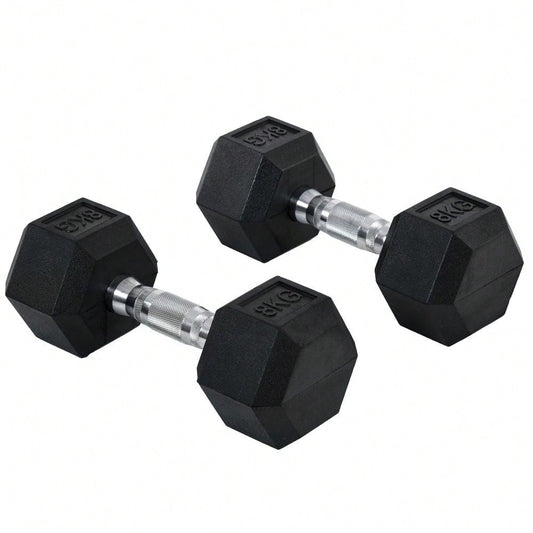 HOMCOM Kurzhantel Set 2x 8kg, Sechskant-Design mit Gummiüberzug & Gerändeltem Griff, Rutschfest & Bodenschonend, Für Krafttraining & Home Gym (Schwarz)