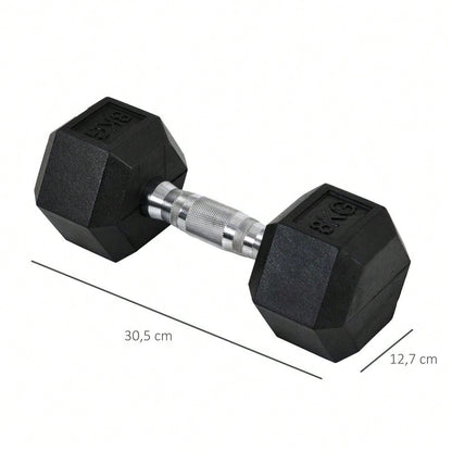HOMCOM Kurzhantel Set 2x 8kg, Sechskant-Design mit Gummiüberzug & Gerändeltem Griff, Rutschfest & Bodenschonend, Für Krafttraining & Home Gym (Schwarz)