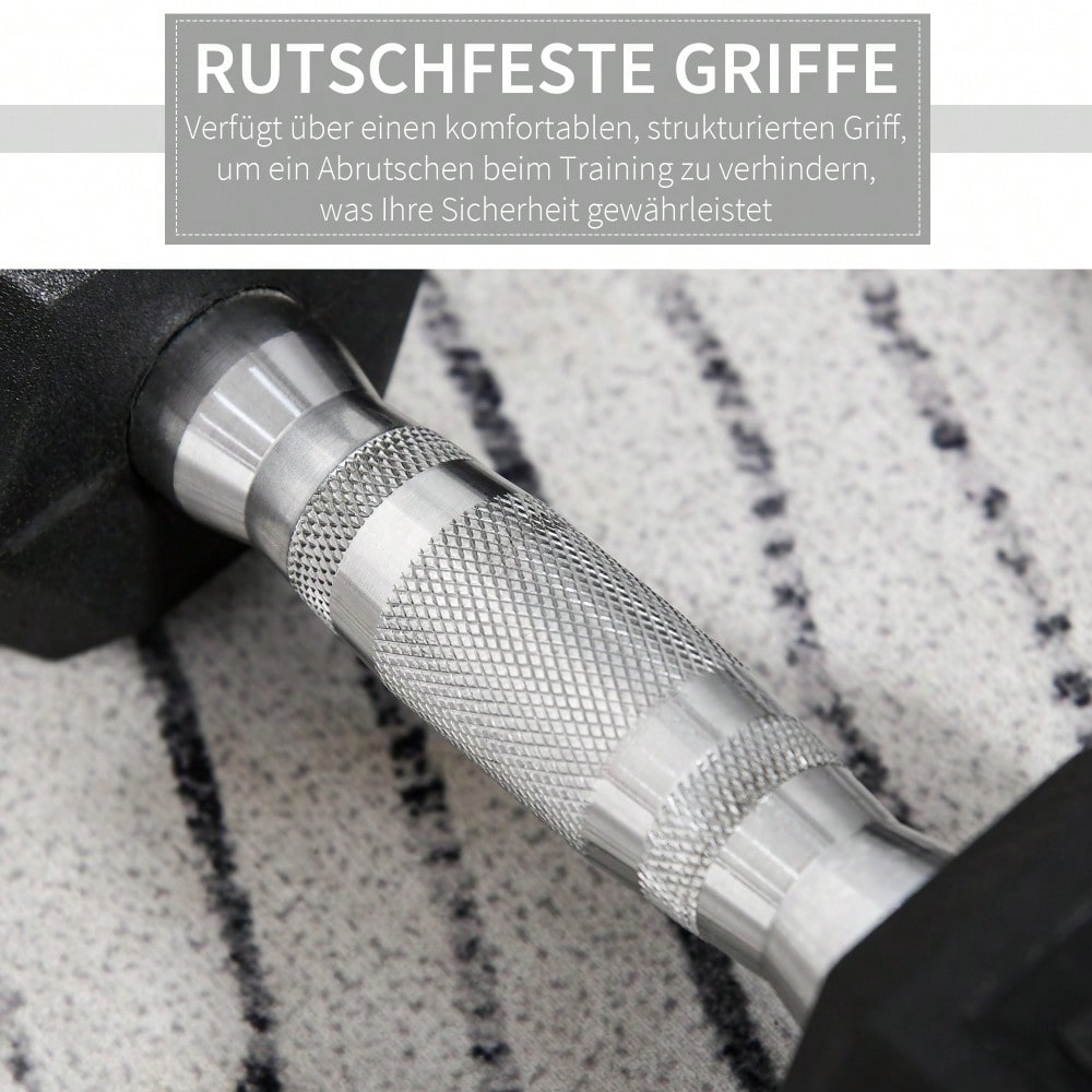 HOMCOM Kurzhantel Set 2x 8kg, Sechskant-Design mit Gummiüberzug & Gerändeltem Griff, Rutschfest & Bodenschonend, Für Krafttraining & Home Gym (Schwarz)