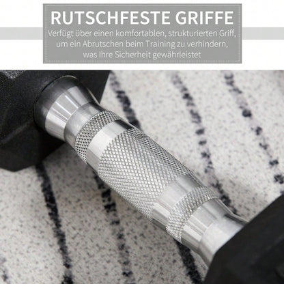 HOMCOM Kurzhantel Set 2x 8kg, Sechskant-Design mit Gummiüberzug & Gerändeltem Griff, Rutschfest & Bodenschonend, Für Krafttraining & Home Gym (Schwarz)