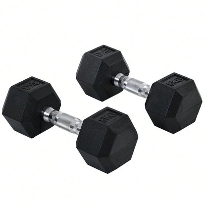 HOMCOM Kurzhantel Set 2x 8kg, Sechskant-Design mit Gummiüberzug & Gerändeltem Griff, Rutschfest & Bodenschonend, Für Krafttraining & Home Gym (Schwarz)