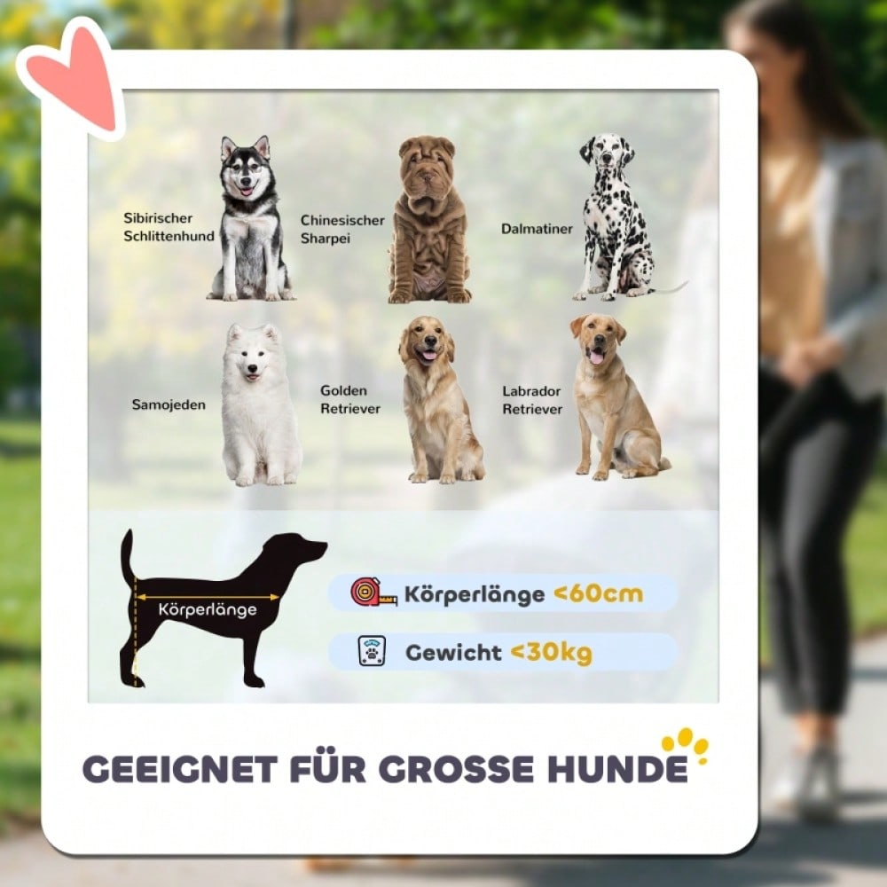 PawHut Hundebuggy Klappbar für Hunde & Katzen bis 30 kg, Mit Kissen, Netzfenstern & Aufbewahrungstasche, Leichtlaufräder (Dunkelgrau)