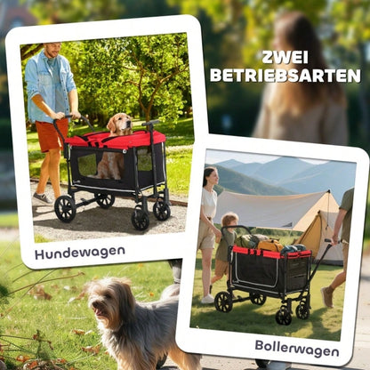 PawHut Hundebuggy Klappbar für Hunde & Katzen bis 30 kg, Transportwagen mit Leichtlaufrädern, Großraum-Innenbereich 110x65x102 cm (Rot)
