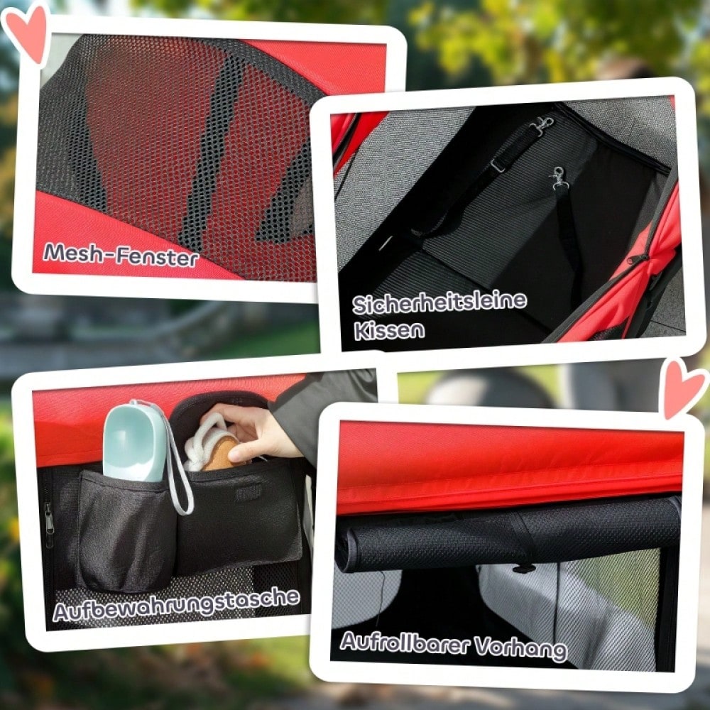 PawHut Hundebuggy Klappbar für Hunde & Katzen bis 30 kg, Transportwagen mit Leichtlaufrädern, Großraum-Innenbereich 110x65x102 cm (Rot)