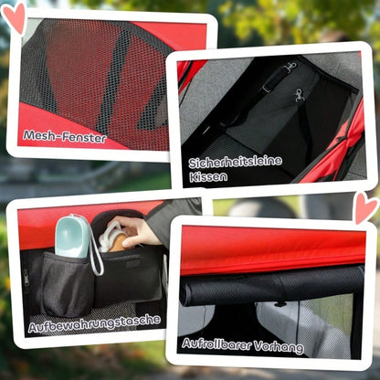 PawHut Hundebuggy Klappbar für Hunde & Katzen bis 30 kg, Transportwagen mit Leichtlaufrädern, Großraum-Innenbereich 110x65x102 cm (Rot)