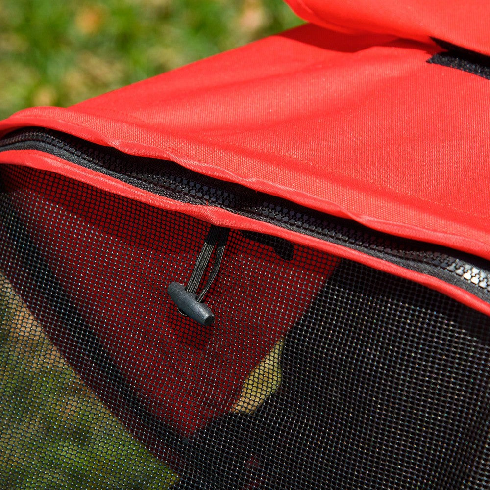 PawHut 3-Rad Hundebuggy Klappbar für Hunde & Katzen, Mit Sicherheitsgurten & Netzfenstern, Leichtlaufräder, Oxford-Stoff (Rot/Schwarz, 109.5x54.5x106.5 cm)