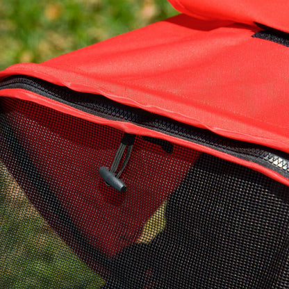 PawHut 3-Rad Hundebuggy Klappbar für Hunde & Katzen, Mit Sicherheitsgurten & Netzfenstern, Leichtlaufräder, Oxford-Stoff (Rot/Schwarz, 109.5x54.5x106.5 cm)