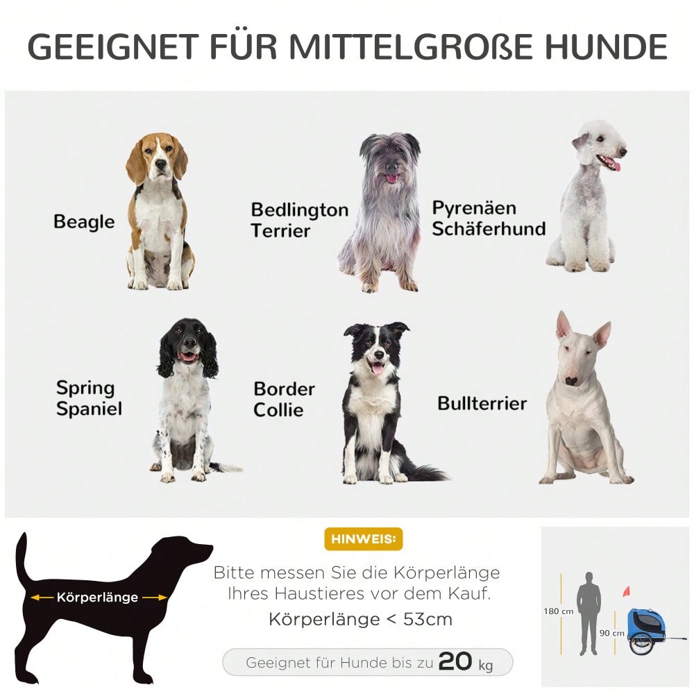PawHut 2-in-1 Fahrradanhänger & Transportwagen für Hunde, Klappbar mit Sicherheitsleine & Belüftungsnetz, Bis 25kg, Leichtlaufräder (Blau/Schwarz, 130x73x90cm)