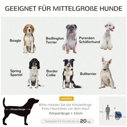 PawHut 2-in-1 Fahrradanhänger & Transportwagen für Hunde, Klappbar mit Sicherheitsleine & Belüftungsnetz, Bis 25kg, Leichtlaufräder (Blau/Schwarz, 130x73x90cm)