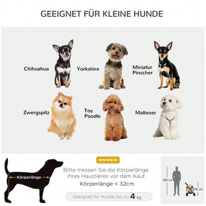 PawHut Hundebuggy Klappbar für Kleine Hunde & Katzen, Haustierwagen mit Oxford-Bezug, Leichtlaufräder (Khaki, 67x45x96 cm)