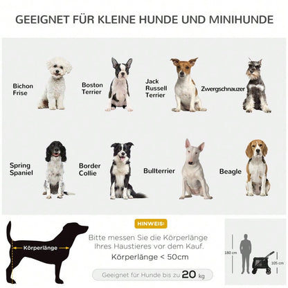 PawHut Hundebuggy Faltbar für Kleine & Mittelgroße Hunde bis 20 kg, Mit Netzfenstern & Seitentaschen, Oxford-Gewebe, Sicher & Leicht (Schwarz)