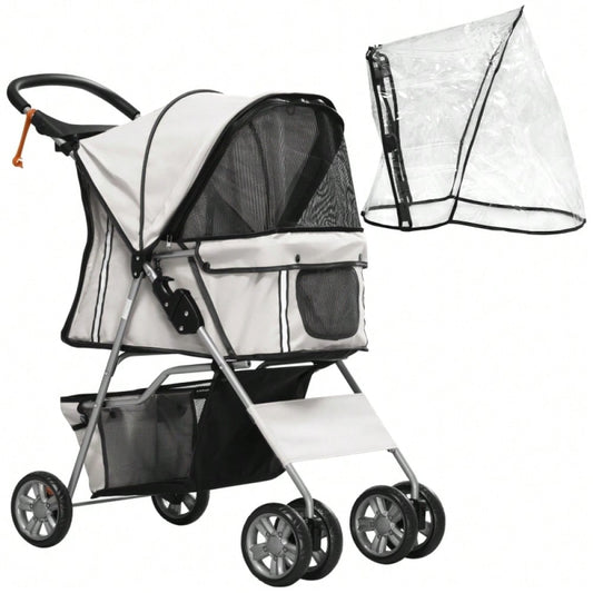 PawHut Hundebuggy Klappbar bis 10 kg, Mit Regenschutz, Bodenkorb & 2 Becherhaltern, Für Kleine Hunde, Leicht & Kompakt 75x45x97 cm (Grau)