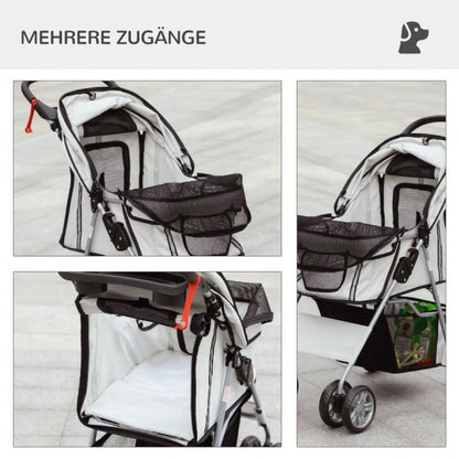PawHut Hundebuggy Klappbar bis 10 kg, Mit Regenschutz, Bodenkorb & 2 Becherhaltern, Für Kleine Hunde, Leicht & Kompakt 75x45x97 cm (Grau)