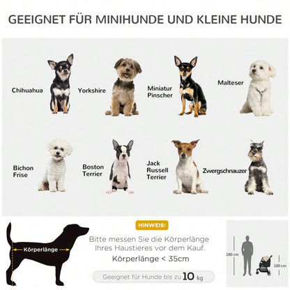 PawHut 2-in-1 Hundebuggy Klappbar mit Regenschutz & Kissen, Für Hunde & Katzen bis 10 kg, Mit Netzfenstern & Aufbewahrungskorb (Khaki)