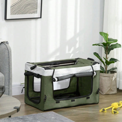PawHut 2-in-1 Hundebuggy Klappbar mit Kissen & Regenschutz, Für Hunde & Katzen bis 10 kg, Mit Netzfenstern & Aufbewahrungskorb (Dunkelgrün)