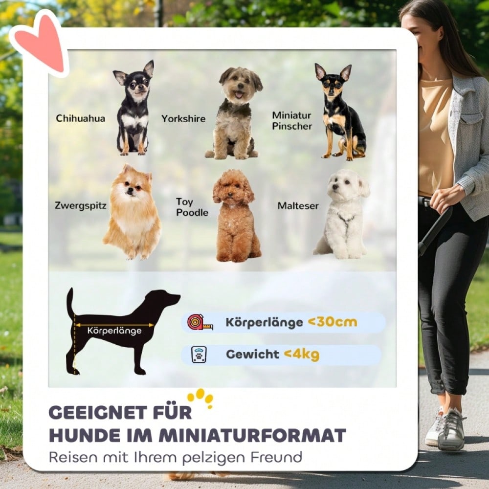 PawHut Hundebuggy Klappbar für Kleine Hunde & Katzen bis 4 kg, Mit Netzfenstern, Sicherheitsgurt & Aufbewahrungstasche, Inkl. Regenschutz (Dunkelblau)