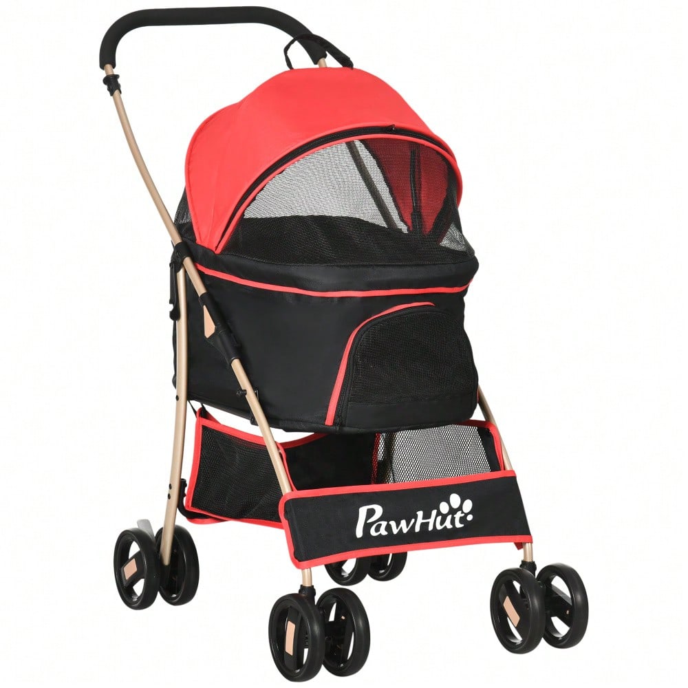PawHut 2-in-1 Hundetrolley Faltbar mit Tragetasche & Kissen, Für Kleine Hunde & Katzen, Mit Netzfenstern & Belüftung, Oxford-Stoff
